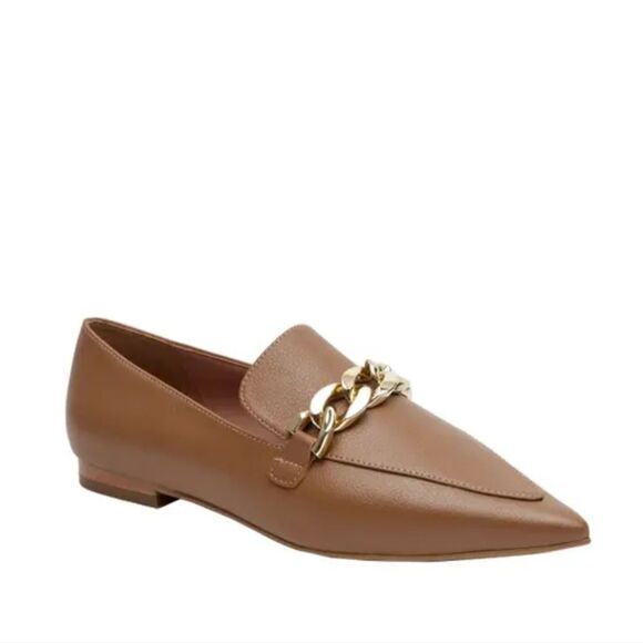 New Linea Paolo Mabel Pointed Toe Loafer gold gain slip on tan brown penny - Picture 1 of 4
